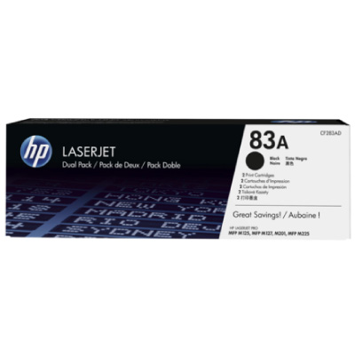 HP 83A 2-pack black toner cartridge for LaserJet M201, M125, M12
